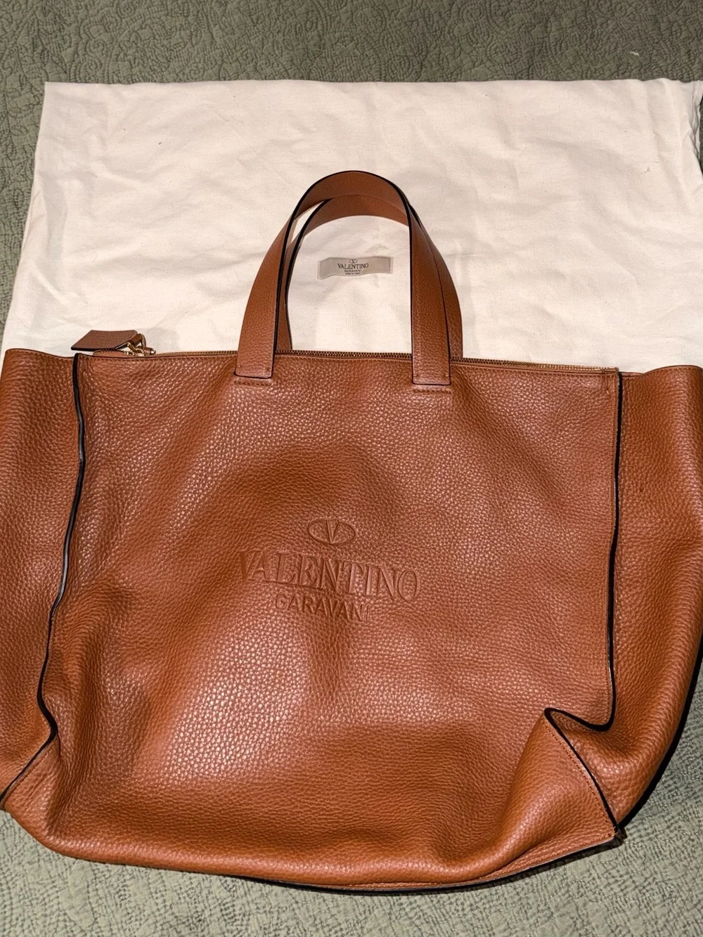 Valentino Garavani Cognac Pebbled Leather Tote